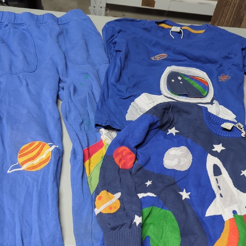 Frugi Space-Themed Kids Outfit Set - Blue Astronaut & Rocket Sweater - 10 Years